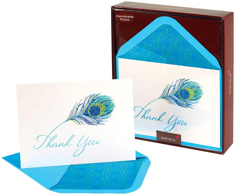 Handmade Notes Feather Thank You 8pk