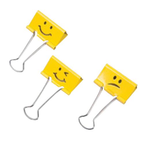 Fold Back Binder Clip Yellow Emoji 20pk